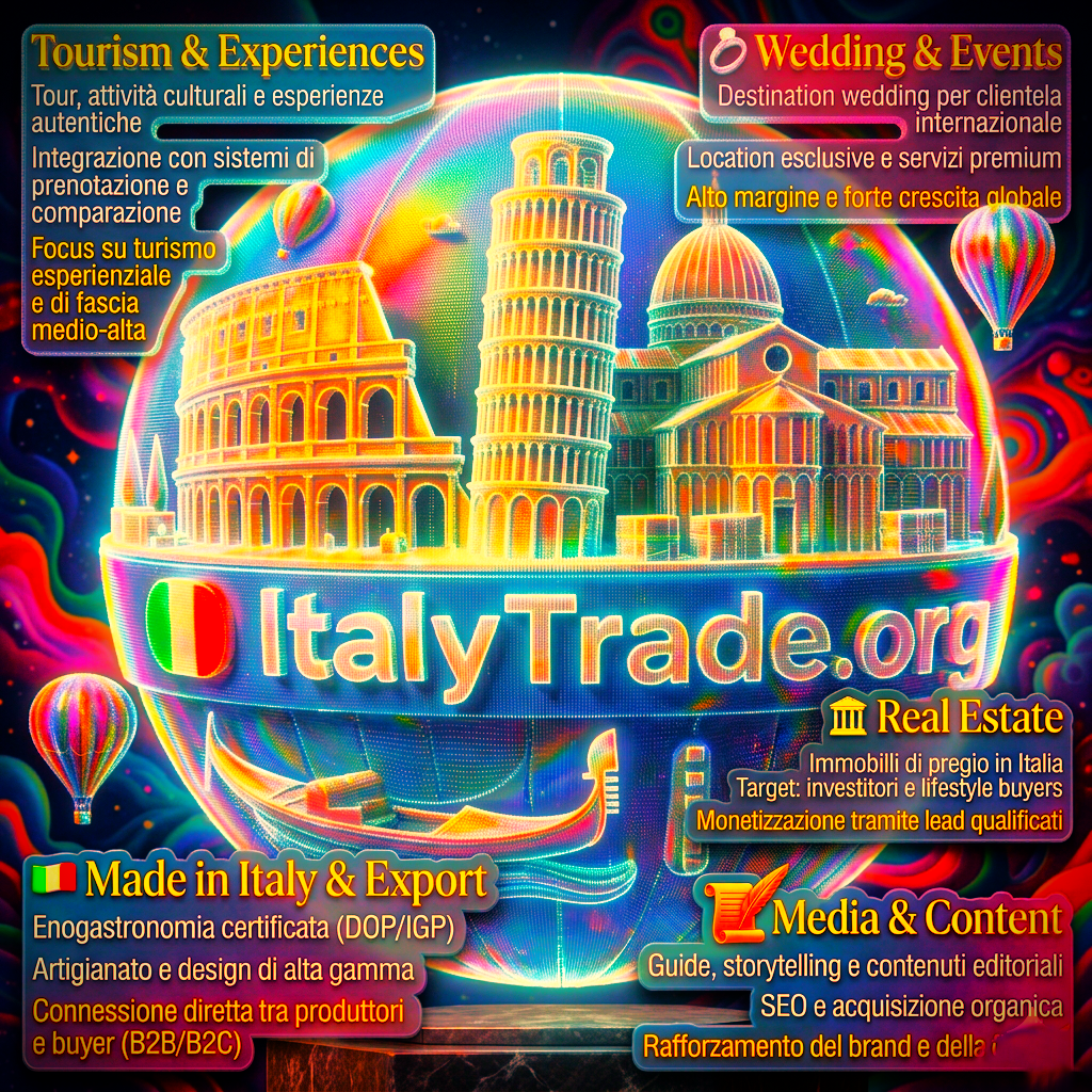 ItalyTrade.org promuove l'eccellenza del Made in Italy tra export management, moda, food e turismo esperienziale, connettendo i brand italiani ai mercati